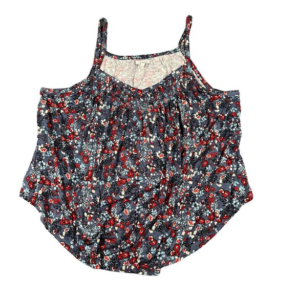 Maurices Womens 1X Blue Floral Asymmetrical Hem Spaghetti Strap Tank Top NWOT - Picture 1 of 5